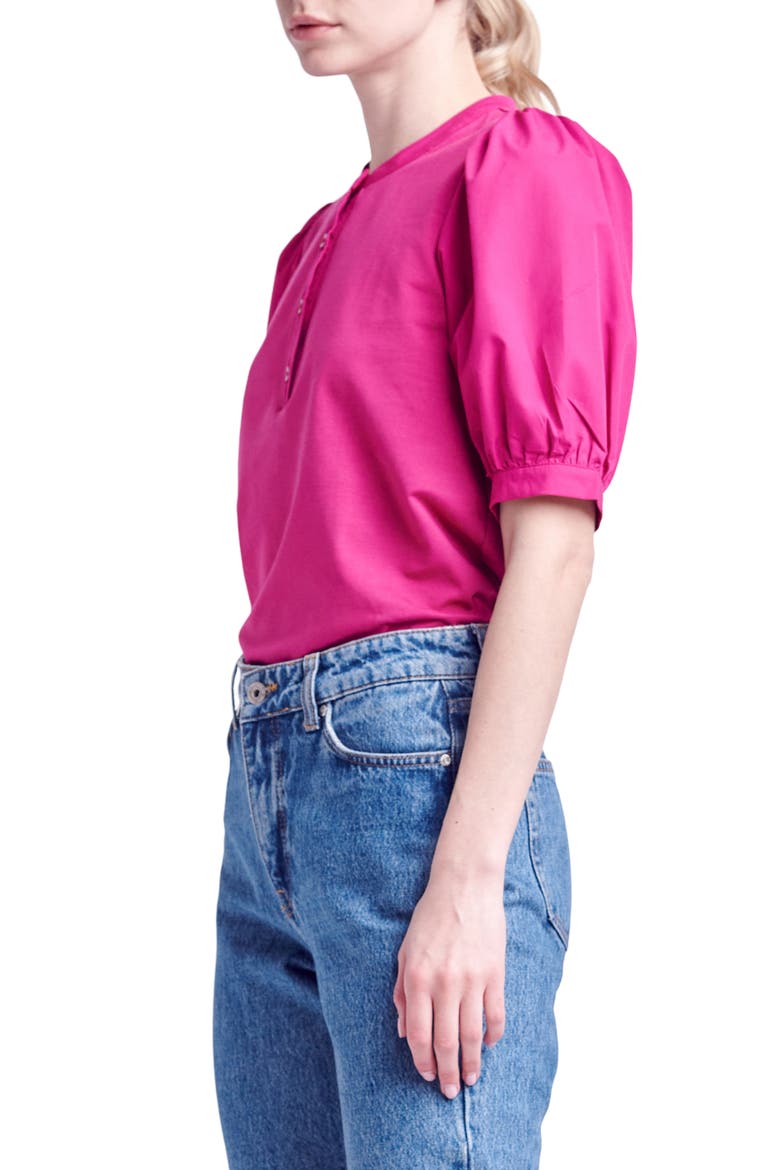 Mixed Media Puff Sleeve Top, Alternate, color, BERRY