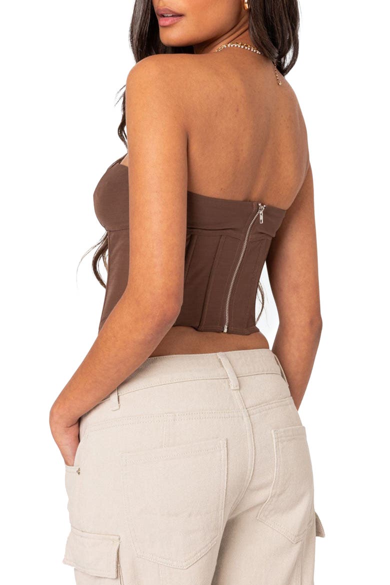 Evangeline Strapless Mesh Corset Top, Alternate, color, BROWN