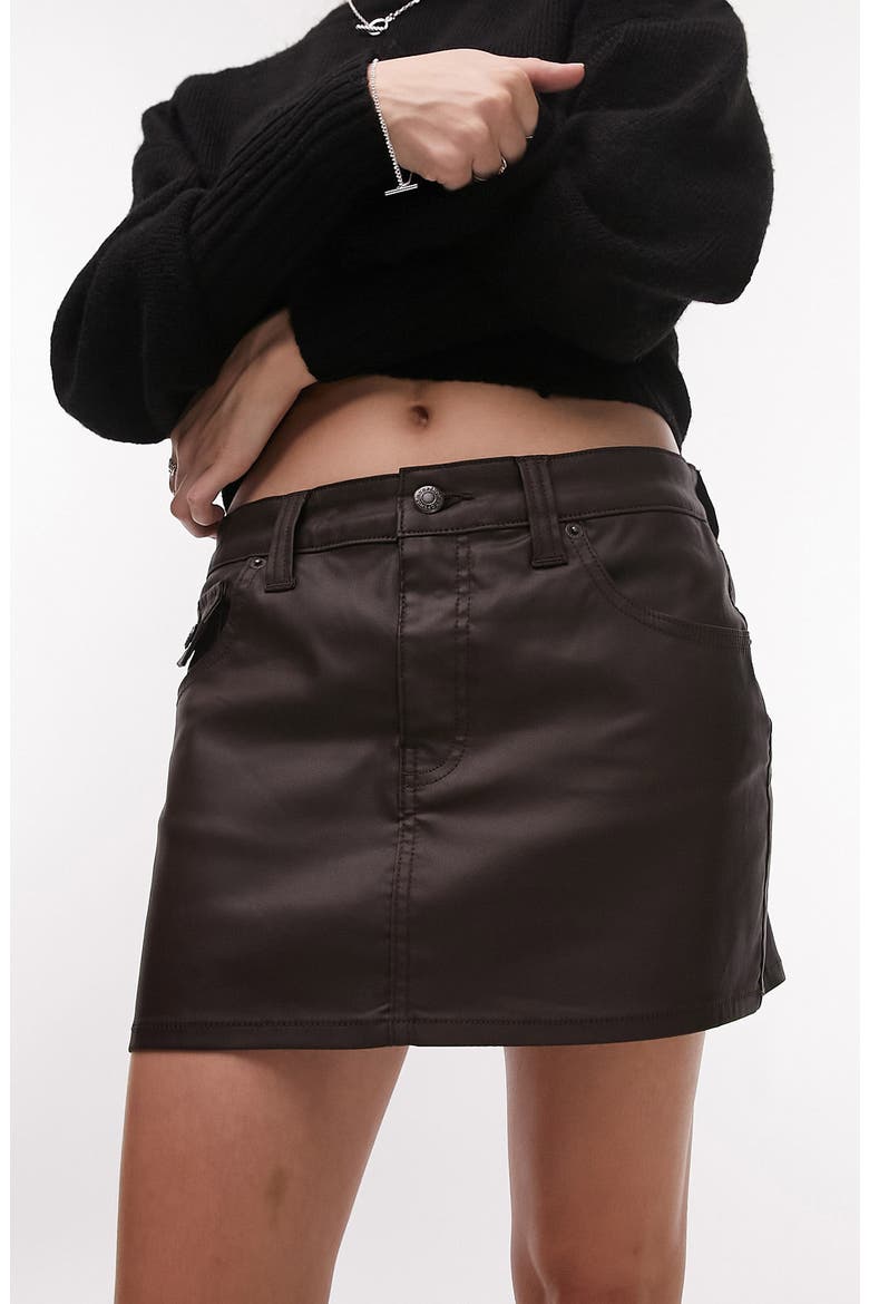 Coated Denim Miniskirt, Main, color, BROWN