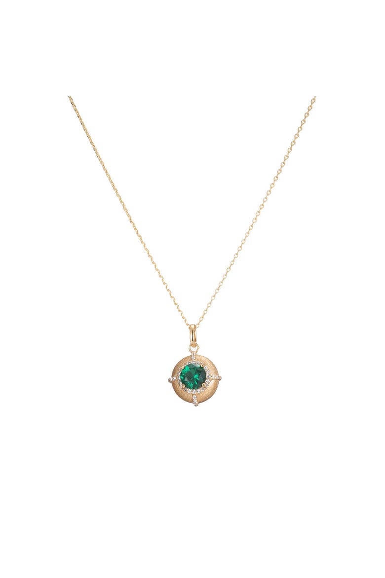 Emerald Green Round Halo Pendant Necklace, Main, color, Emerald Green