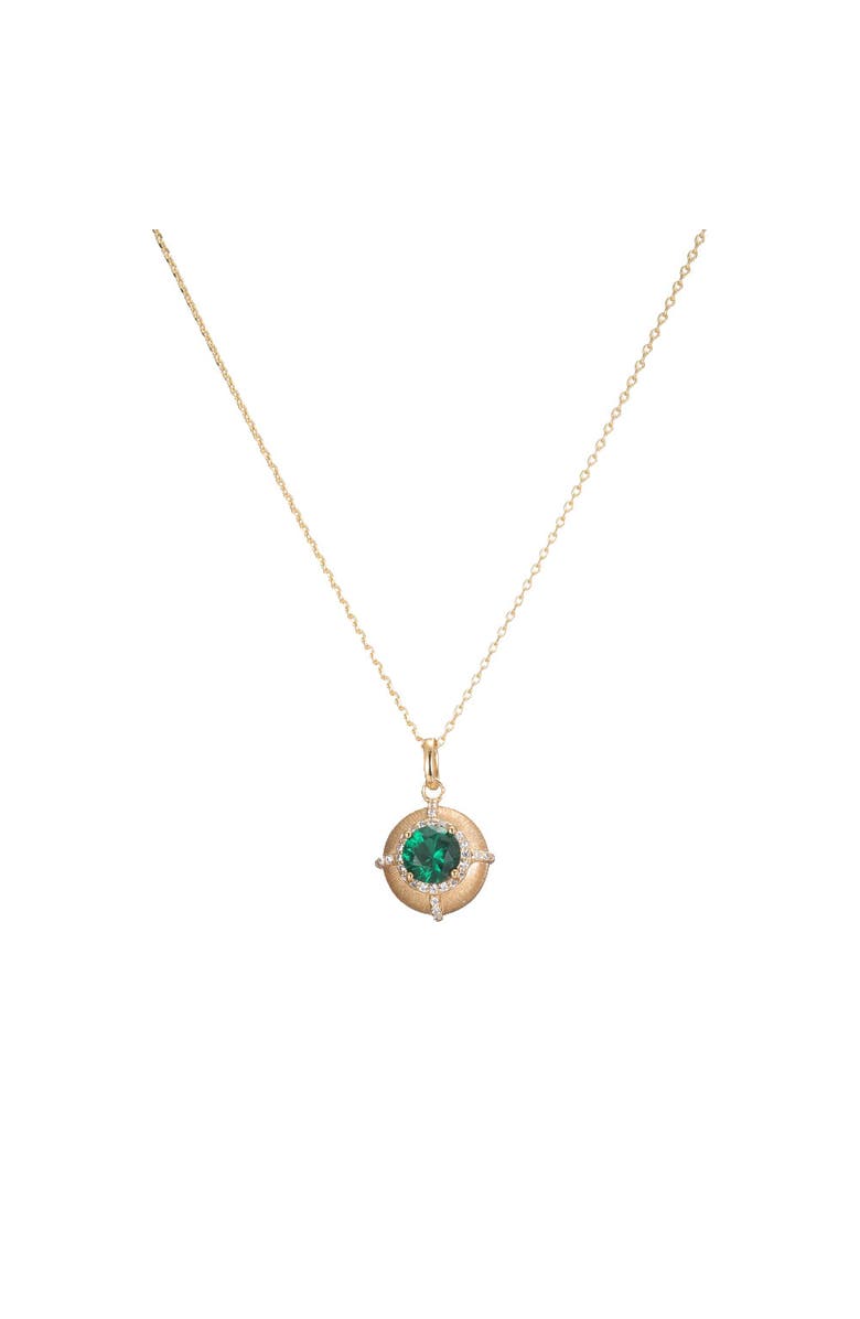 BY ADINA EDEN Emerald Green Round Halo Pendant Necklace, Main, color, Emerald Green