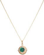 BY ADINA EDEN Emerald Green Round Halo Pendant Necklace