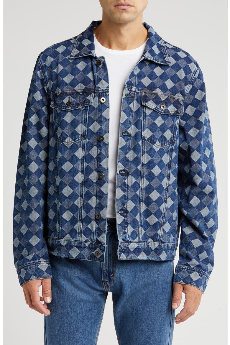 Diamond Jacquard Denim Trucker Jacket, Main, color, NAVY