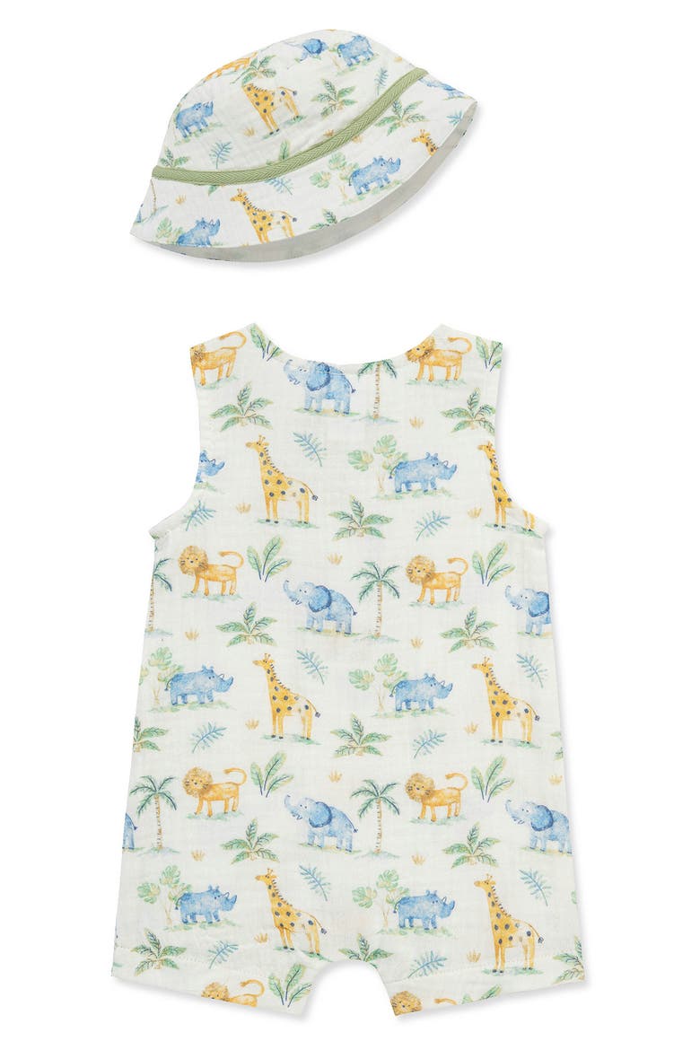 Jungle Romper & Hat Set, Alternate, color, WHITE MULTI