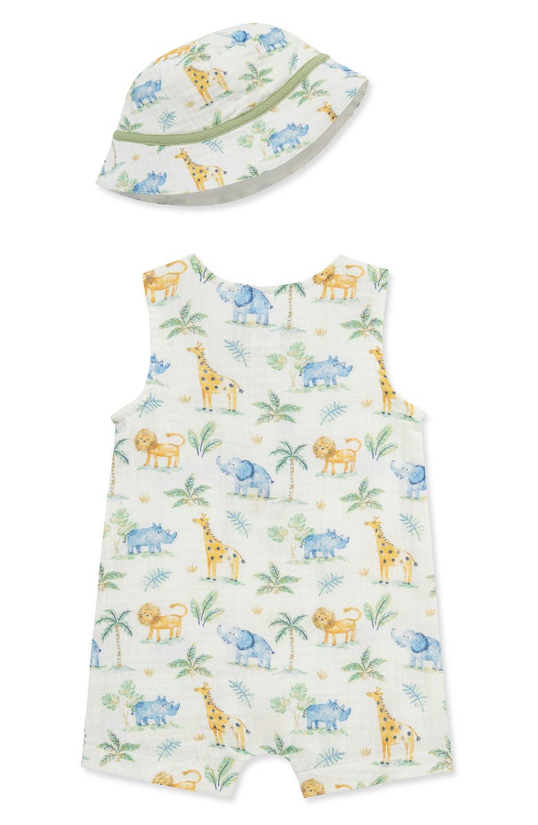 Little Me Jungle Romper & Hat Set, Alternate, color, White Multi