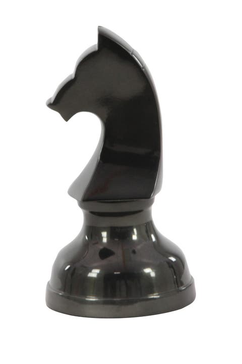 Dark Gray Aluminum Chess Sculpture with Knight, Queen & King - Set of 3