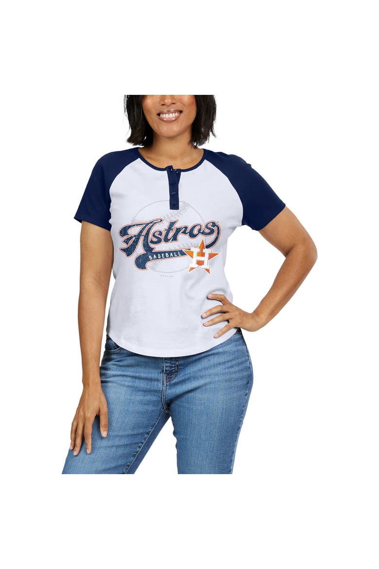 Women's WEAR by Erin Andrews White/Navy Houston Astros Henley Raglan T-Shirt, Alternate, color, White