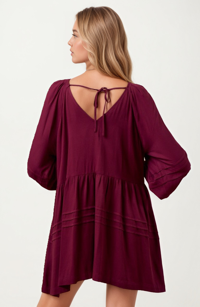 Knit and Lounge Embroidered Plum V-Neck Mini Dress, Alternate, color,
