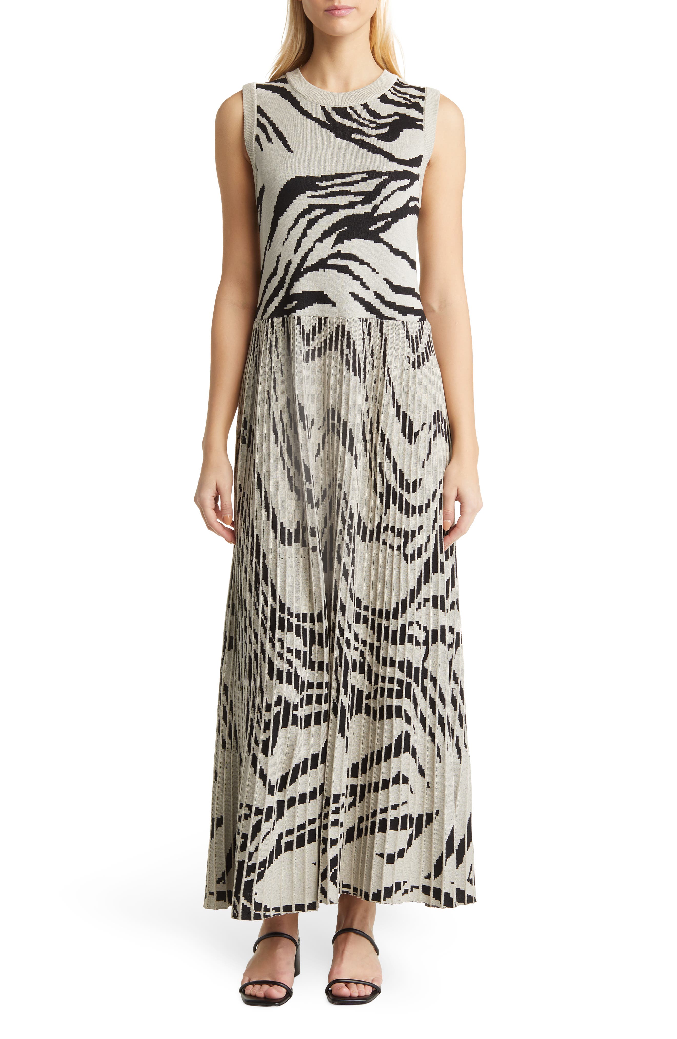 Misook Zebra Jacquard Pleated Knit Maxi Dress (Women) | Nordstrom