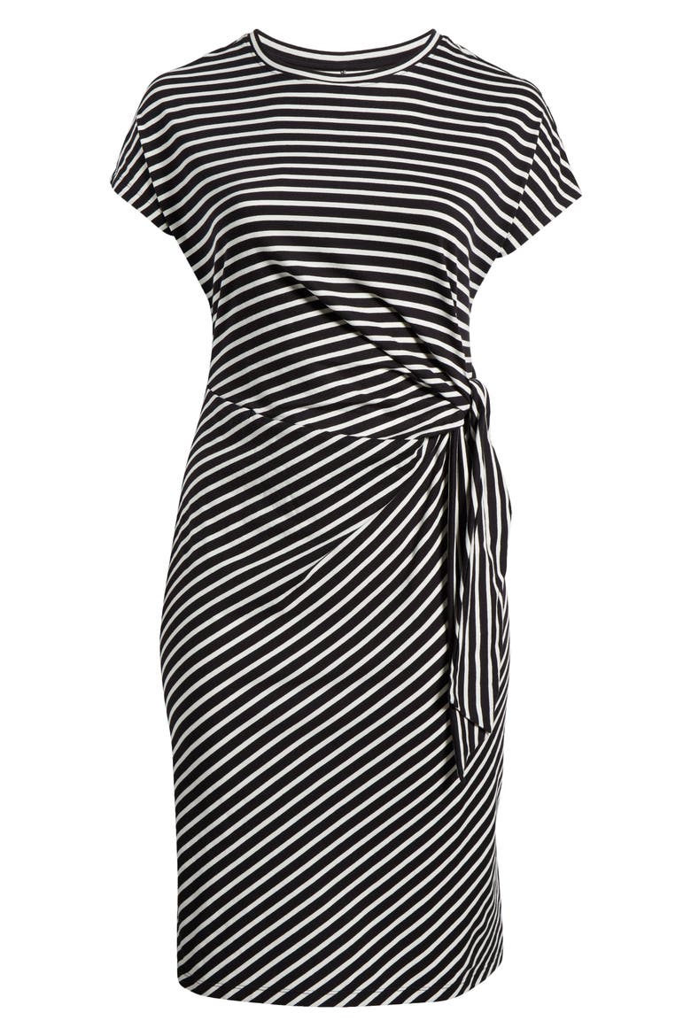 Crescent Knot T-Shirt Dress, Alternate, color, BLACK/ WHITE STRIPE