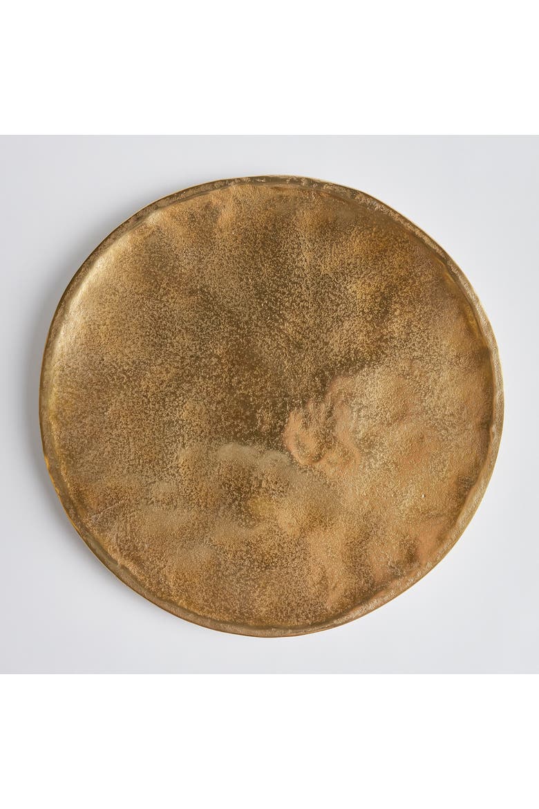 16.75" Veda Decorative Cast Aluminum Round Tabletop Centerpiece Tray, Alternate, color, Gold