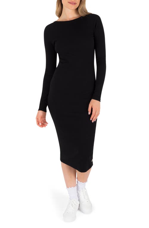 Hurley Just A Girl Long Sleeve Knit Midi Dress In Black
