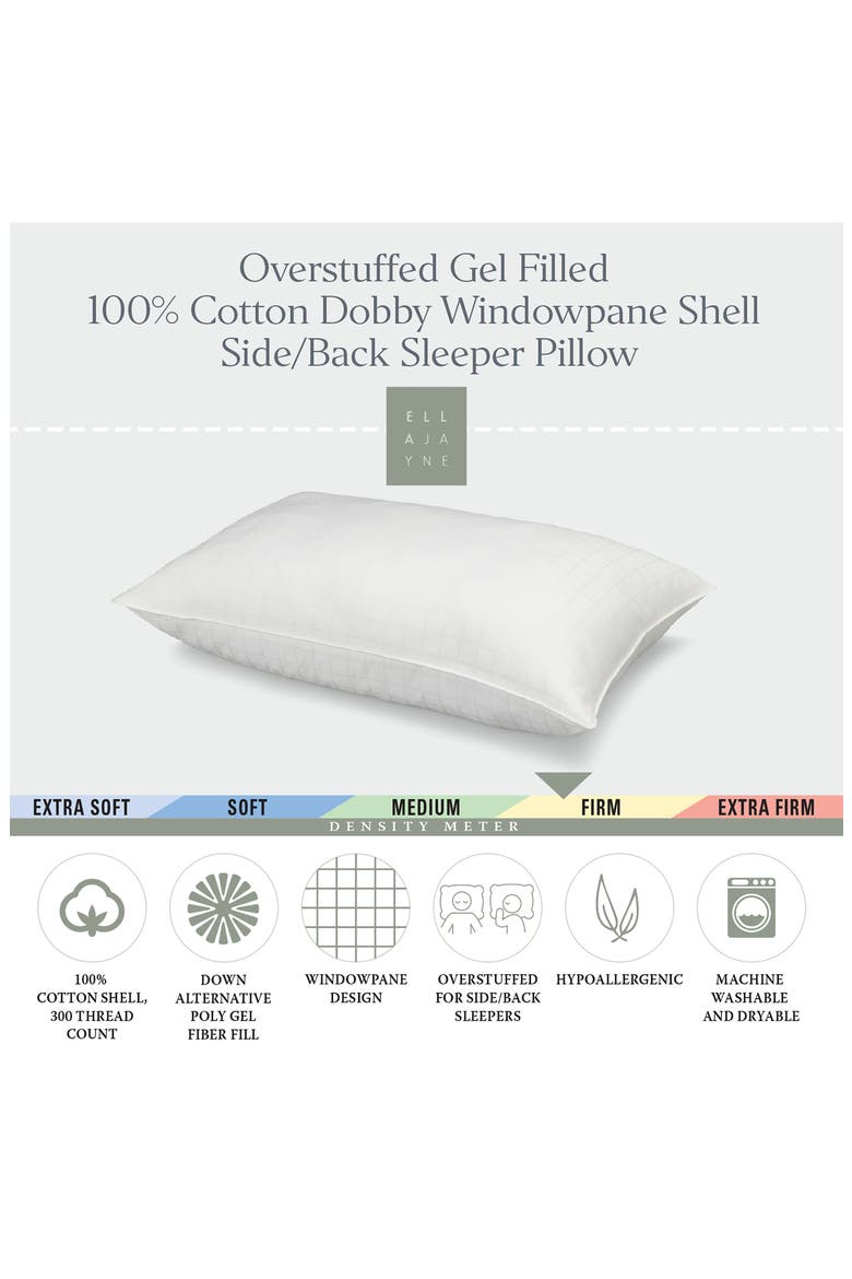 Overstuffed Gel Filled Dobby Windowpane Side/Back Sleeper Cotton Pillow, Alternate, color, WHITE