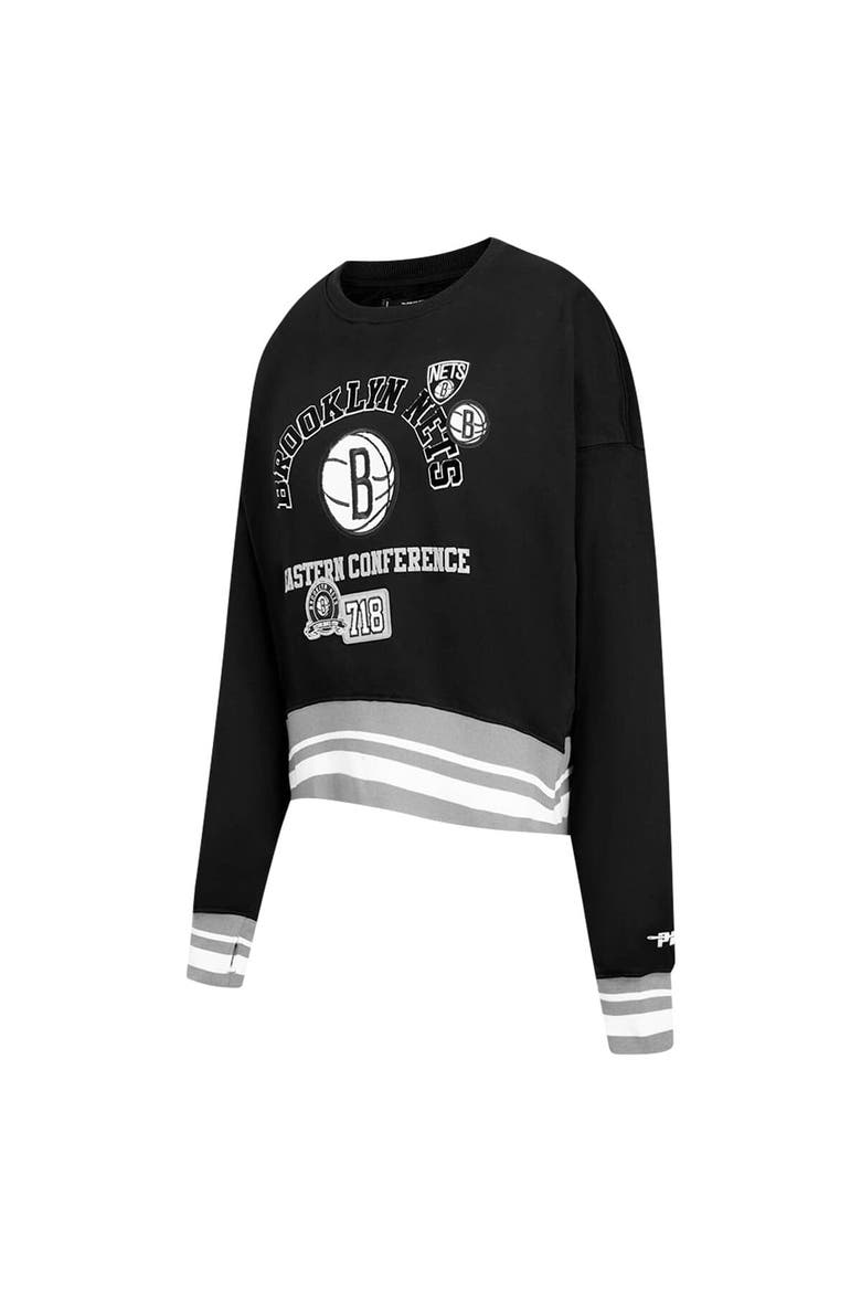 Women's Pro Standard Black Brooklyn Nets Area Code Cropped Pullover Sweatshirt, Alternate, color, Black