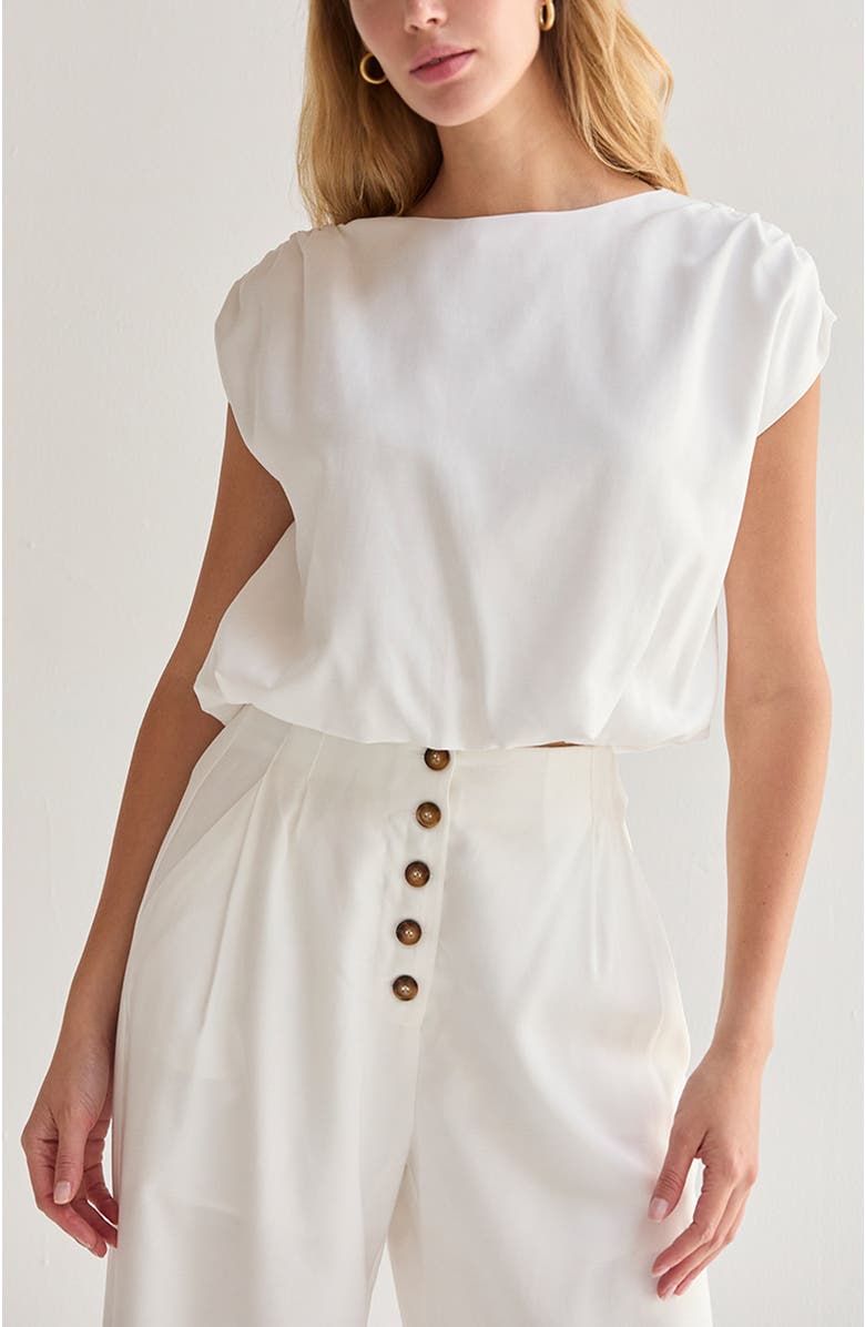 CRESCENT Cap Sleeve Bubble Hem Top, Main, color, Ivory