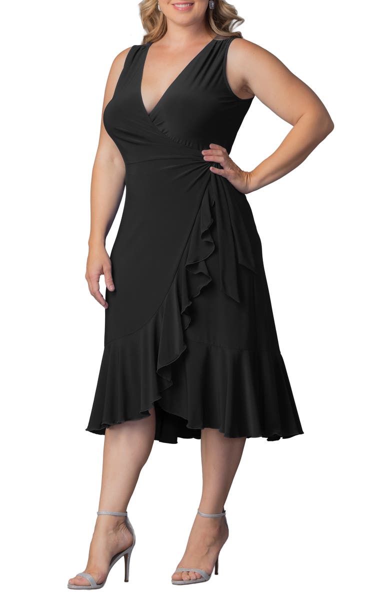 Kiyonna Laguna Sleeveless Wrap Dress, Alternate, color, Black Noir