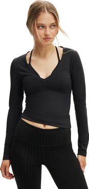 COTTON ON BODY Women's Active Ultra Soft Plunge Front Long Sleeve