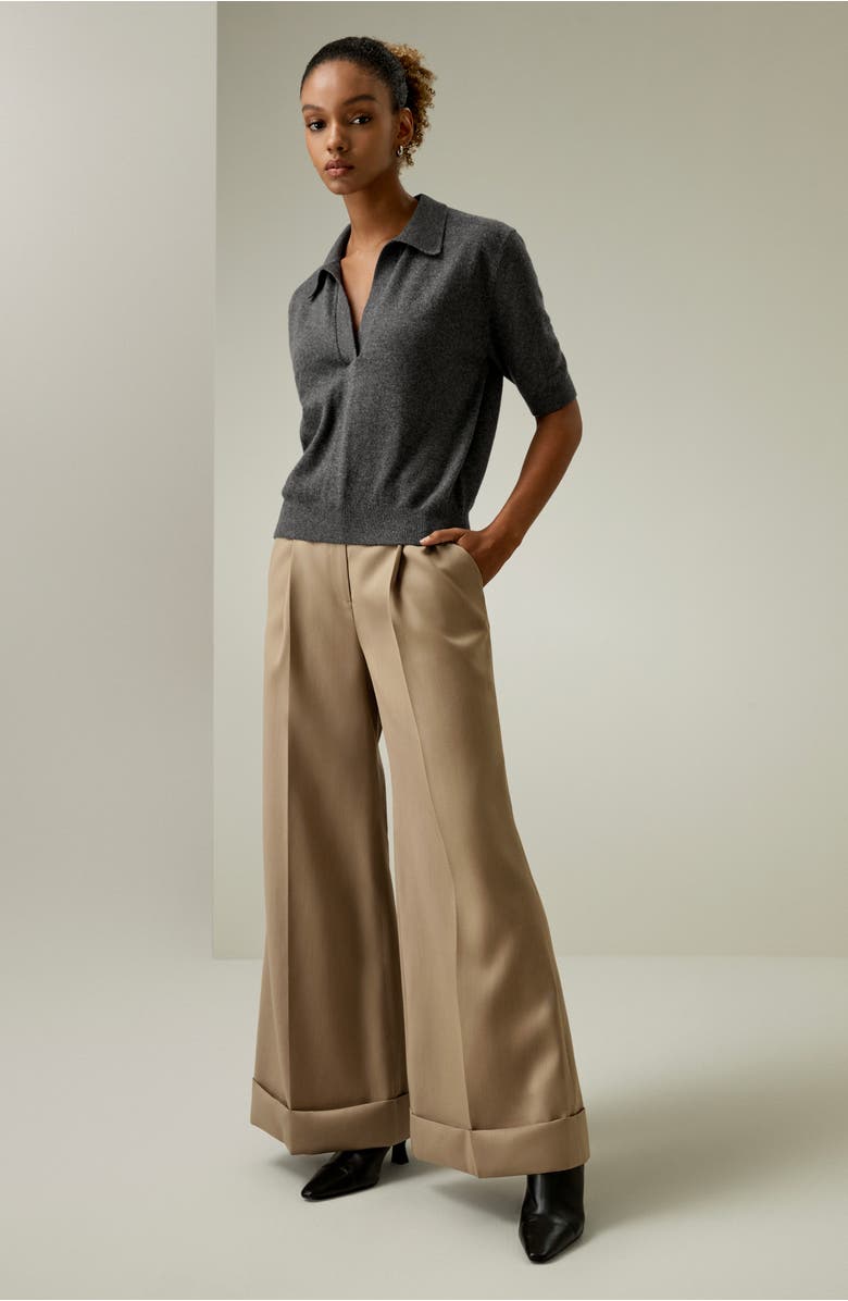 Lilysilk Cashmere Polo Sweater, Alternate, color, Medium Gray