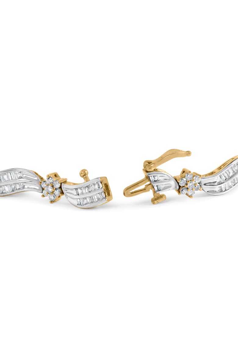 10K Yellow and White Gold 3.00 Cttw Diamond Cluster and Wave Link Bracelet, Alternate, color, Yellow