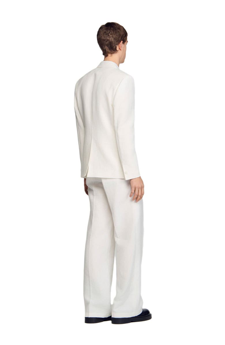 SANDRO Double-breasted linen suit jacket, Alternate, color, White
