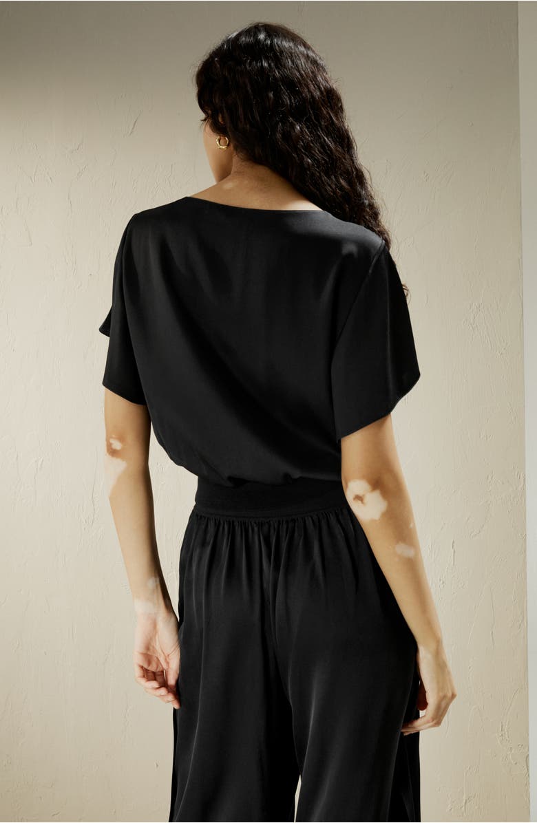 Lilysilk Short rippled batwing sleeves Silk Shirt, Alternate, color, Black