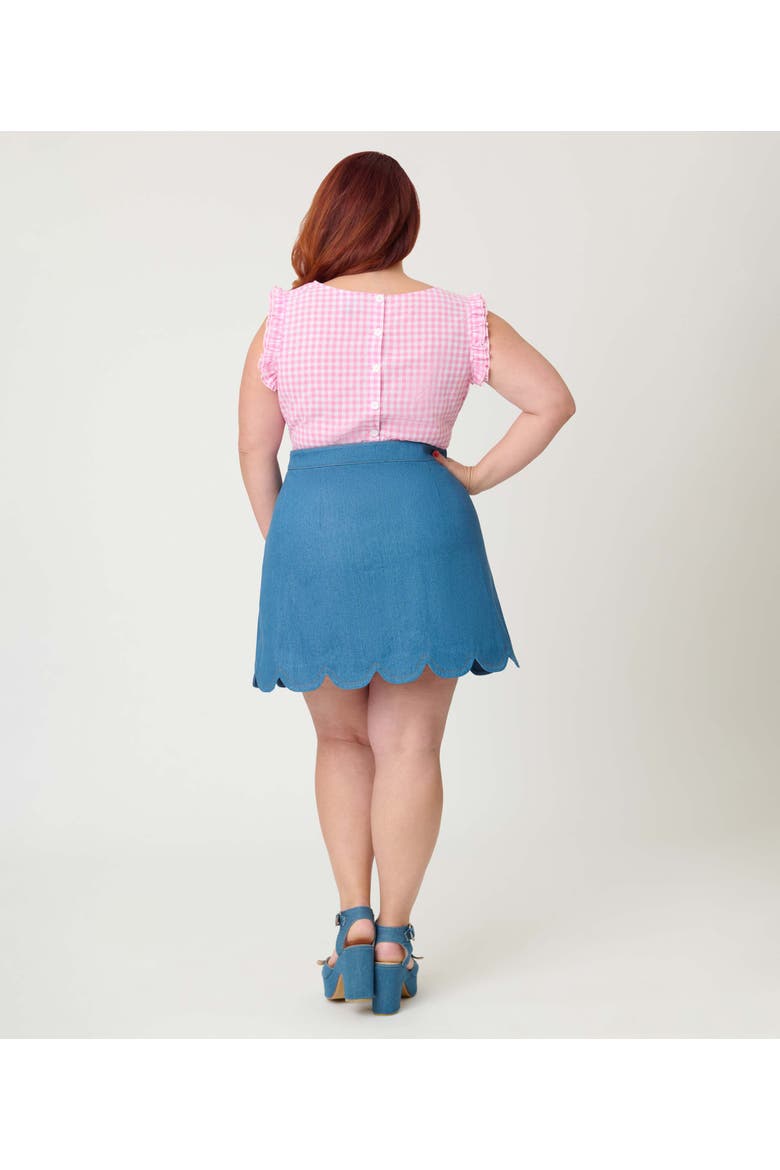 Plus Size Scallop Hem Mini Skirt, Alternate, color, Blue & Pink Gingham
