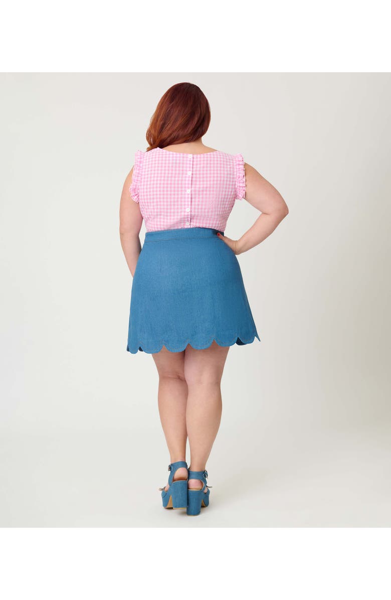 Smak Parlour Plus Size Scallop Hem Mini Skirt, Alternate, color, Blue & Pink Gingham