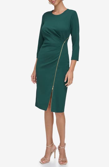 Calvin Klein Zip Bottom Midi Sheath Dress In Green
