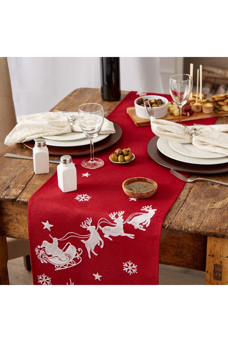 Santa's Sleigh Embroidered Table Runner, Alternate, color, Santa's Sleigh