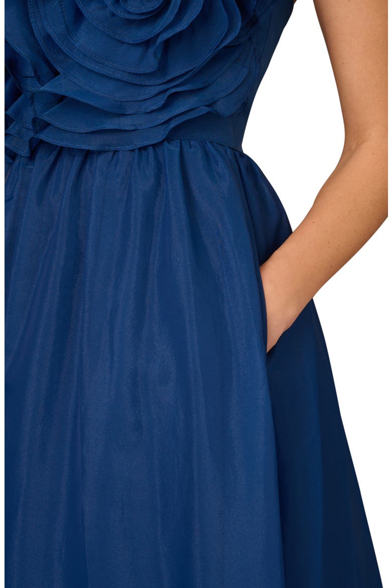 Floral Ruffle Organza Ballgown, Alternate, color, NAVY