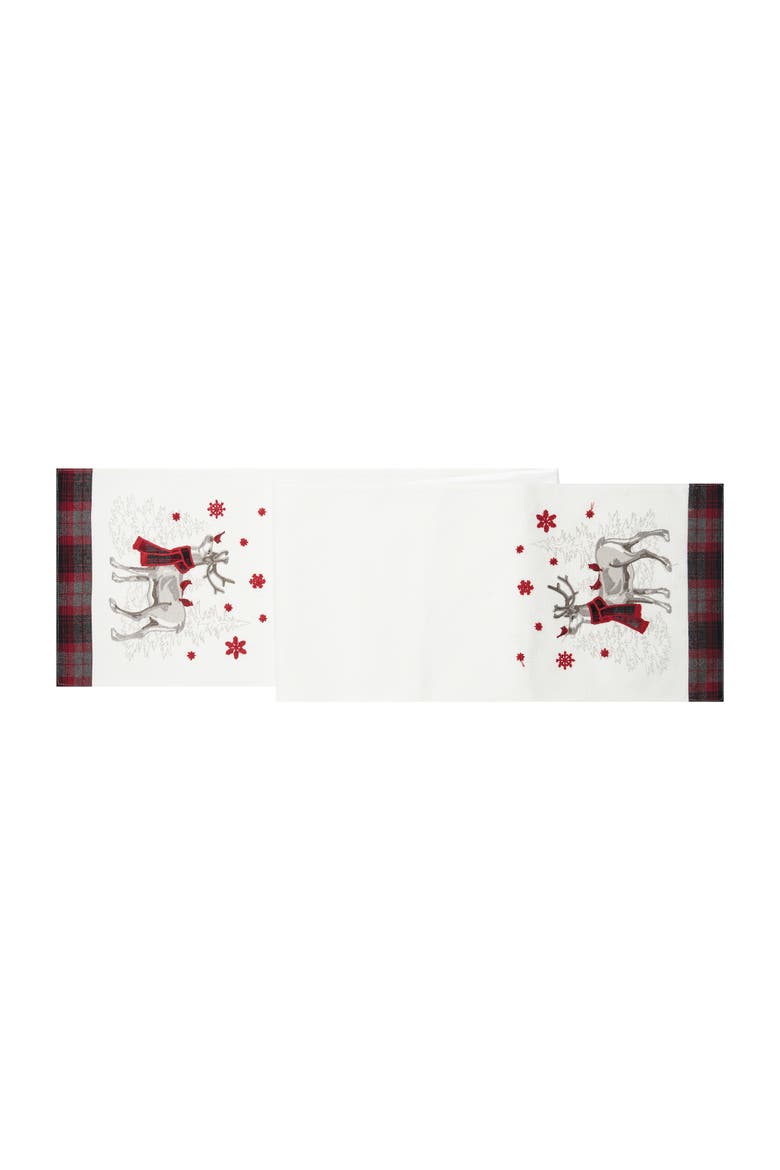 Frosty Reindeer in Scarves Christmas Table Runner 13" x 72", Main, color, Off-White