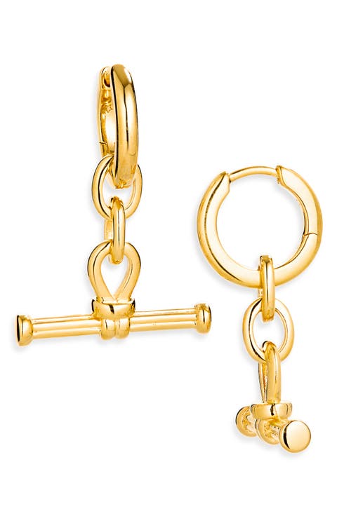 Ridge T-Bar Drop Hoop Earrings