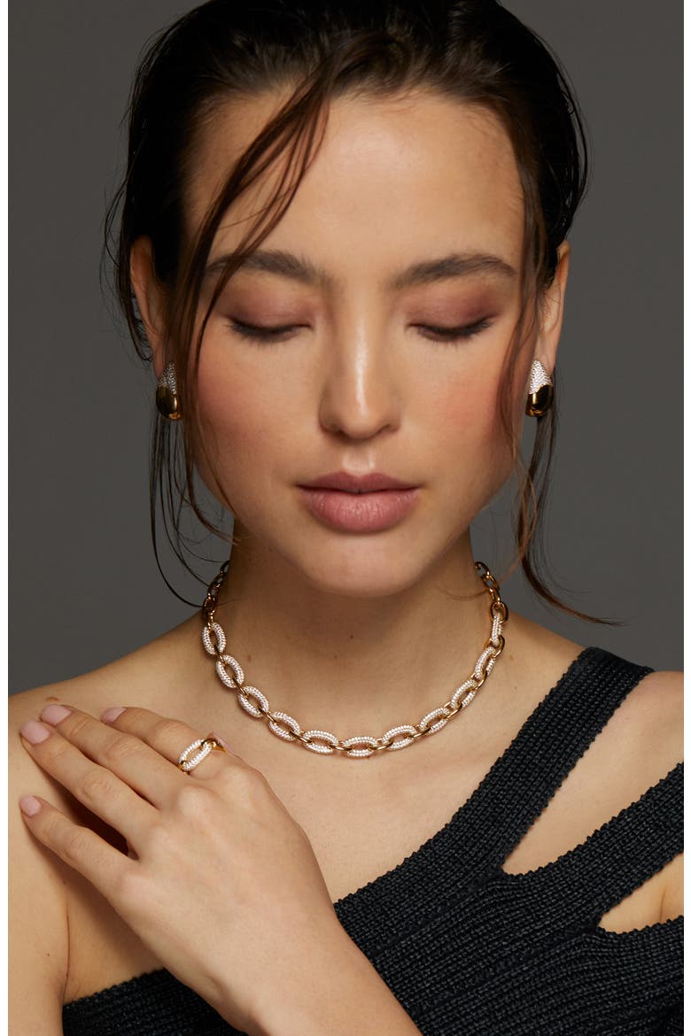Alma Drama Pavé Link Necklace, Alternate, color, GOLD