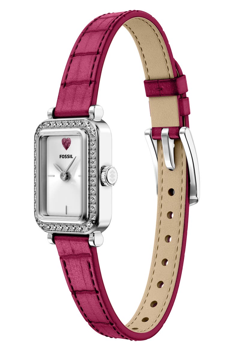 Mini Raquel Heart Tank Leather Strap Watch, 18mm x 29mm, Alternate, color, WHITE/ PINK