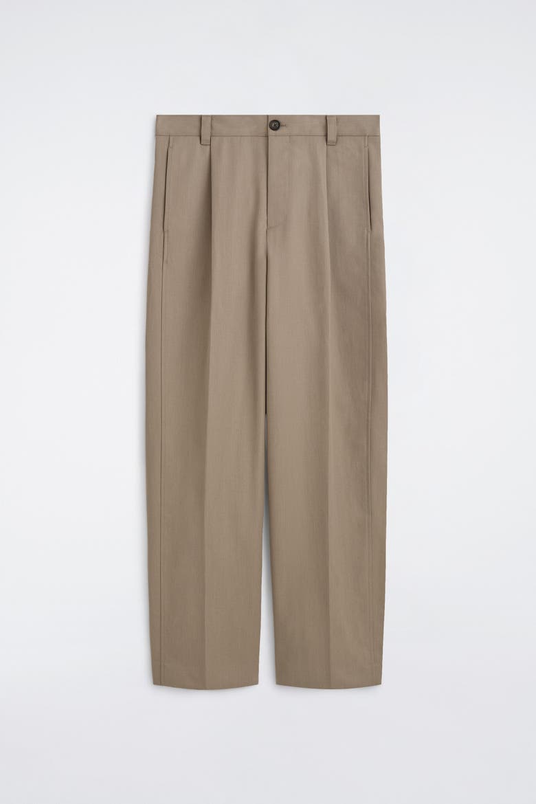 Wool-cotton Relaxed-fit Wide-leg Pants, Alternate, color, DARK BEIGE
