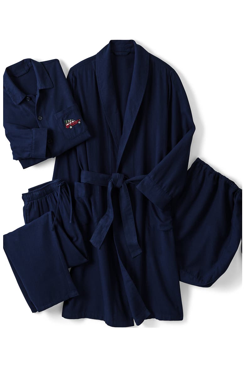 Flannel 3 Piece Pajama Set, Alternate, color, Deep Sea Navy