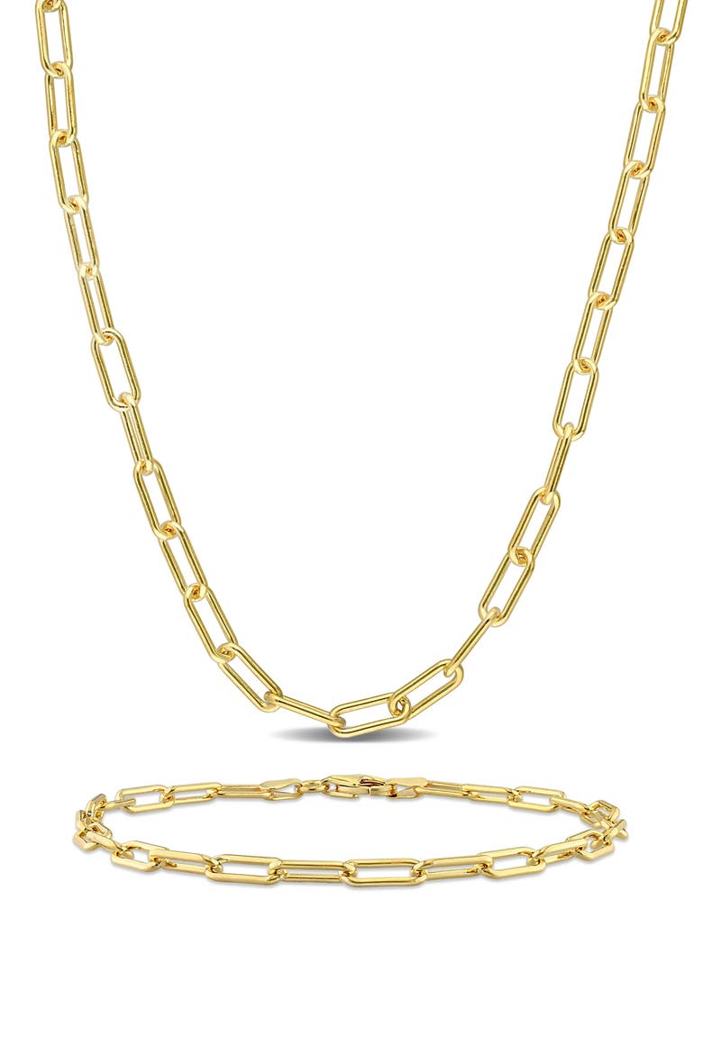 3.5mm Paperclip Oval Link Chain Necklace & Bracelet Set, Main, color, YELLOW GOLD