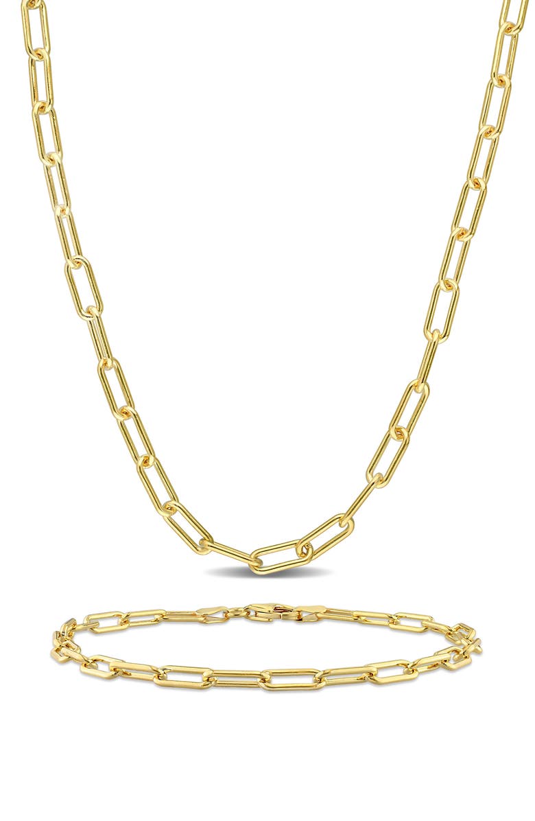 DELMAR 3.5mm Paperclip Oval Link Chain Necklace & Bracelet Set, Main, color, 
