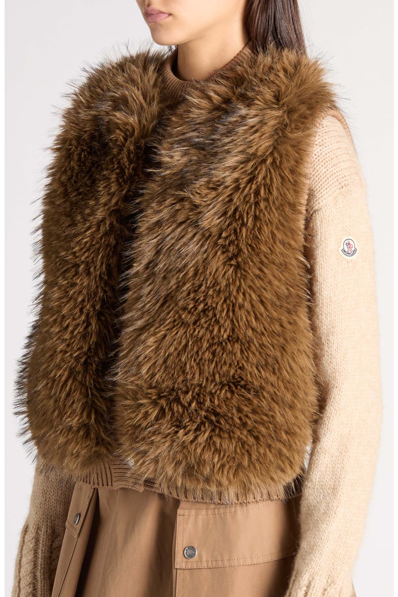 Faux Fur Trim Quilted Vest, Alternate, color, BEIGE