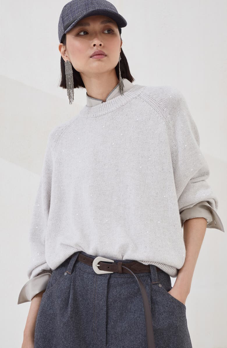 Brunello Cucinelli Cashmere and silk diamond yarn sweater, Alternate, color, Cool Beige