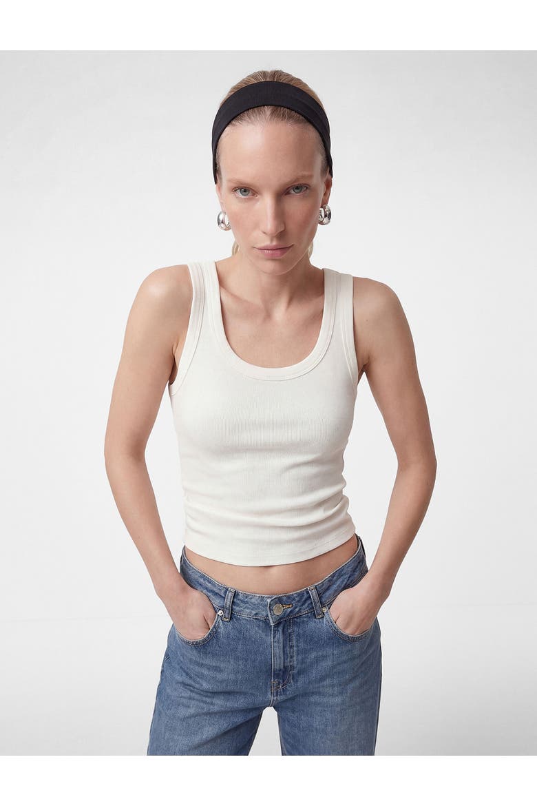Scoop Neck Ribbed Cotton Tank Top, Alternate, color, OFF WHITE