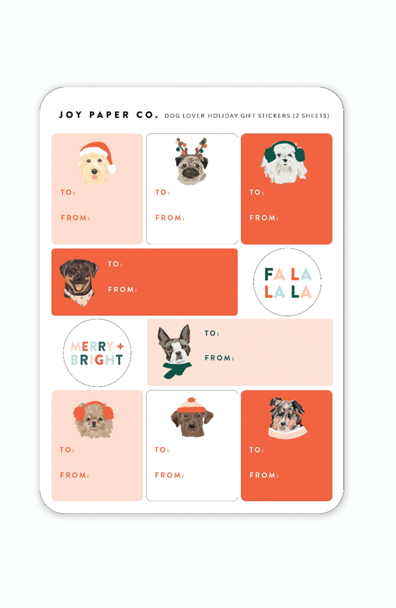 Joy Paper Co. Holiday Dogs Gift Sticker Sheets, Main, color,