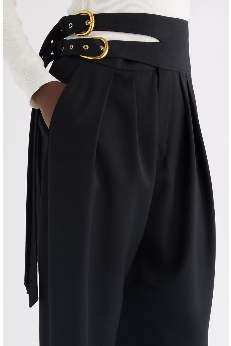 Buckle Keyhole High Waist Wool Straight Leg Pants, Alternate, color, BLACK