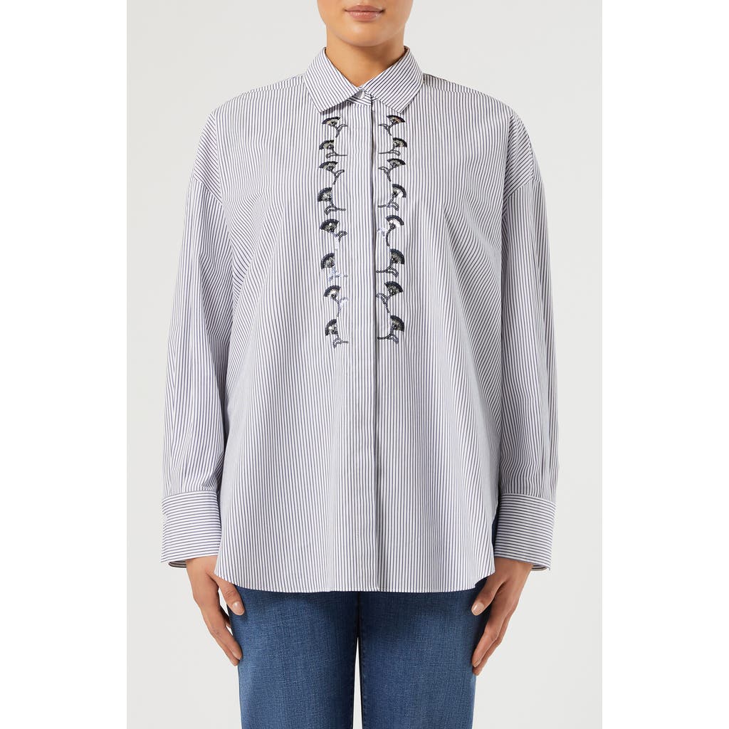 Marina Rinaldi Embroidered Stripe Shirt In Optical White