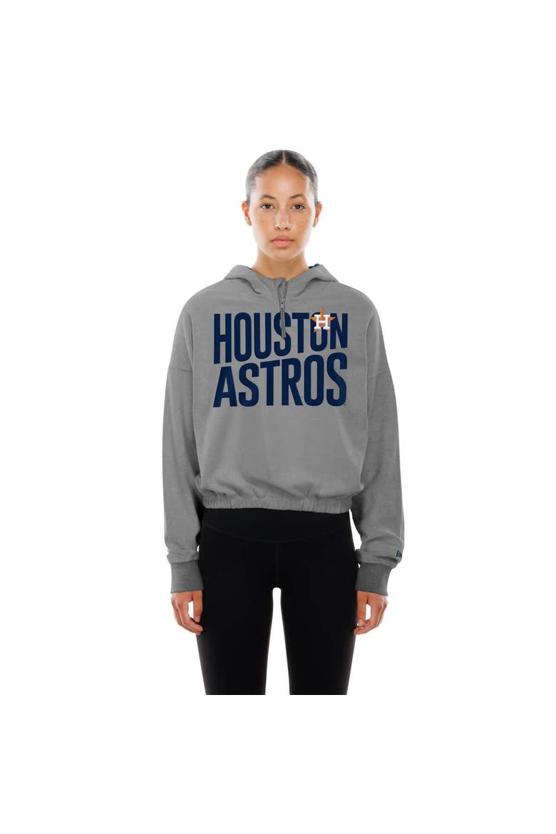 Women's New Era  Heather Gray Houston Astros Reversed Out French Terry Quarter-Zip Banded Crop Hoodie, Alternate, color, Heather Gray