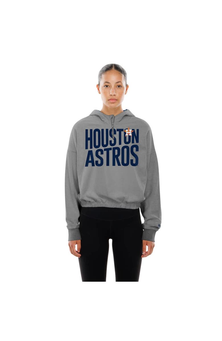 New Era Women's New Era Heather Gray Houston Astros Reversed Out French Terry Quarter-Zip Banded Crop Hoodie, Alternate, color, Heather Gray