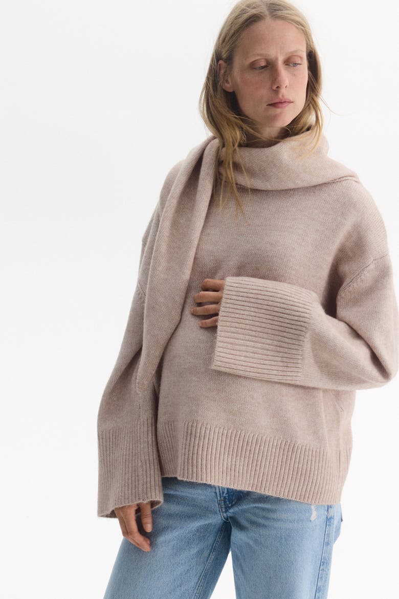 Mama Loose-Fit Sweater With Scarf, Main, color, Light beige