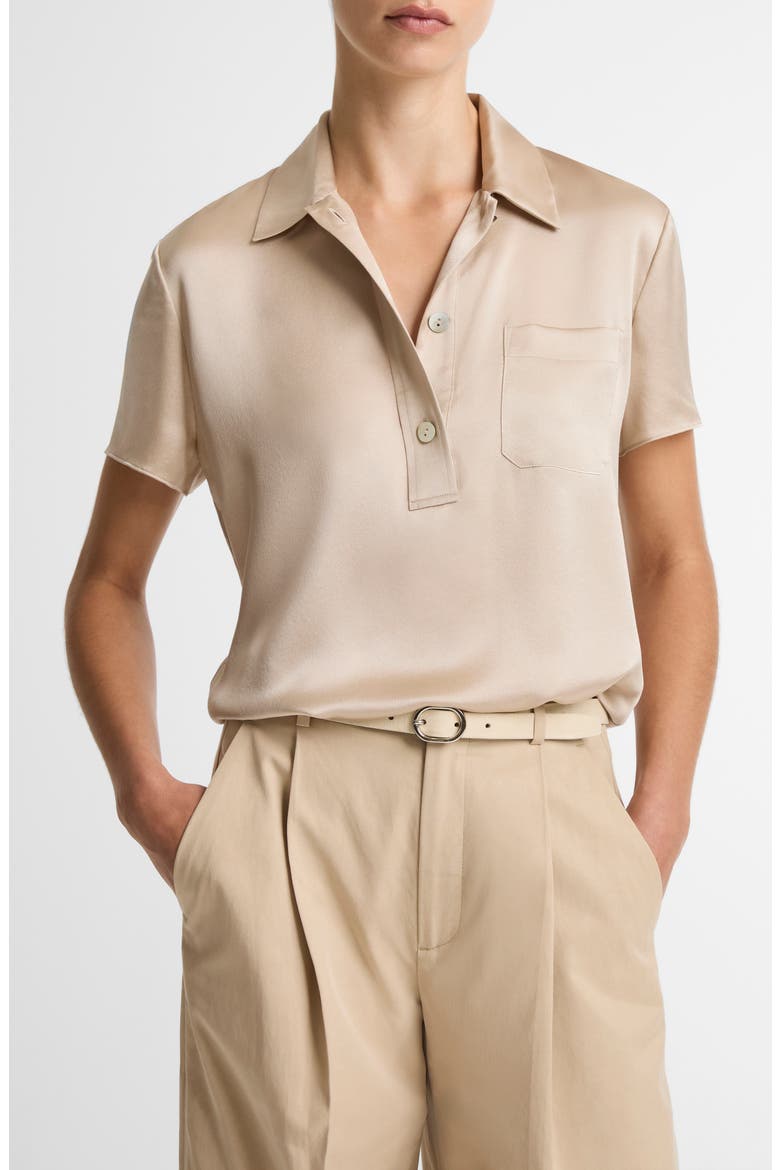 Silk Satin Polo, Main, color, PUMICE STONE