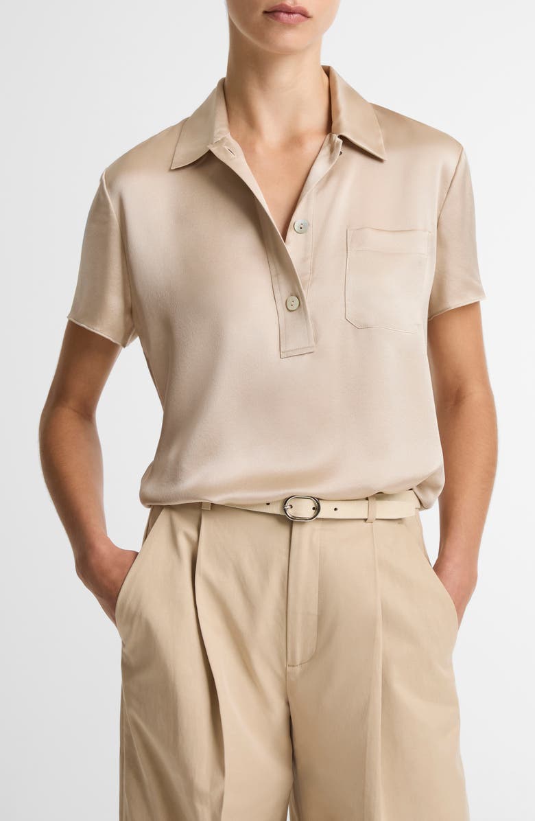 Vince Silk Satin Polo, Main, color, Pumice Stone