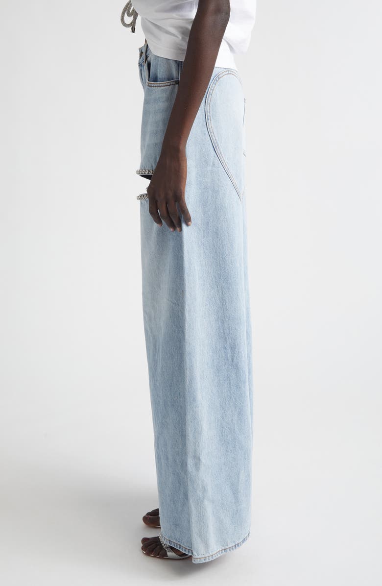 Area Crystal Slit Cotton Denim Wide Legs Jeans, Alternate, color, Light Blue